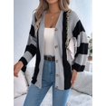 thumbnail image 3 of Women'S Autumn and Winter Contrast Striped Trumpet Sleeve Cardigan Sweater Mid-Length Coat Grey XL, 3 of 8