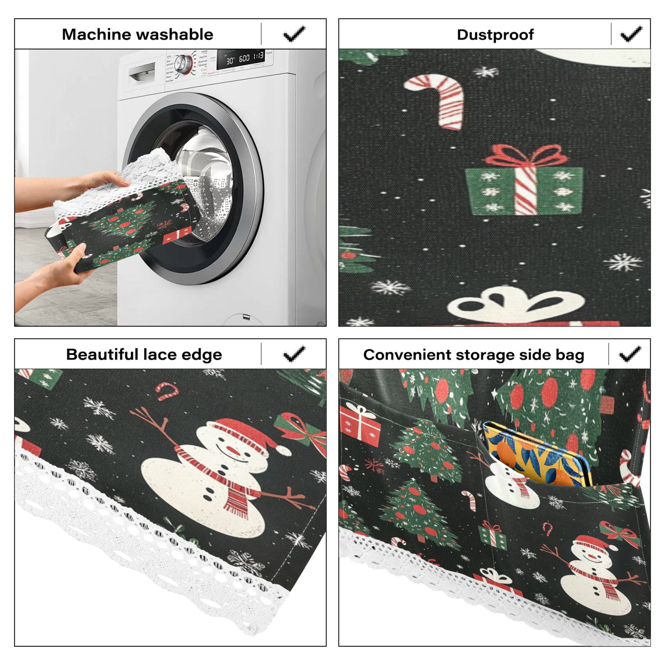 Snowmen and Christmas TreeWasher and Dryer Covers Dust-Proof and Oil Resistant Fridge Cover with 4 Storage Pockets Washing Machine Top Cover for Laundry Kitchen Home 51.2 x 22 In