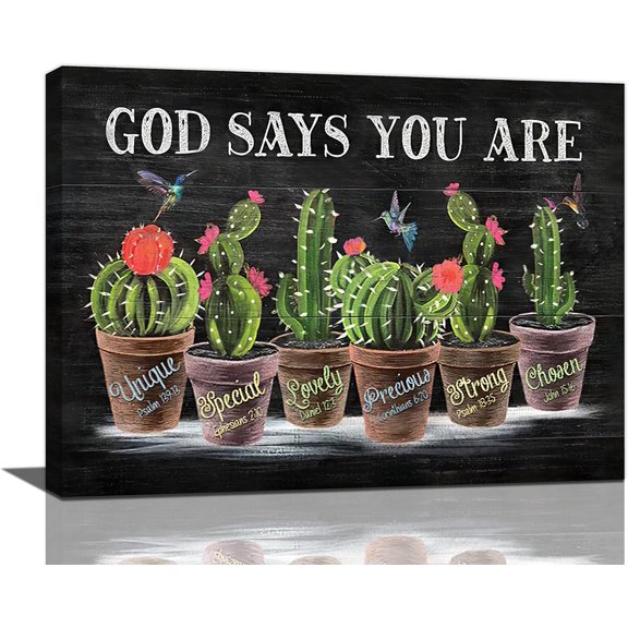 Cactus Wall Art Succulent Bathroom Wall Decor Christian Scripture Bible Verse Botanical Plant Pictures God Says You Are Canvas Prints Framed Painting Artwork For Kitchen Bedroom Living Room Office