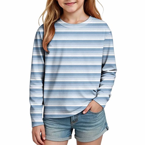 OGLCCG Girls Striped Long Sleeve Shirts Crewneck Basic Tops for Kids Lightweight Stretch Fall Tops Size 3