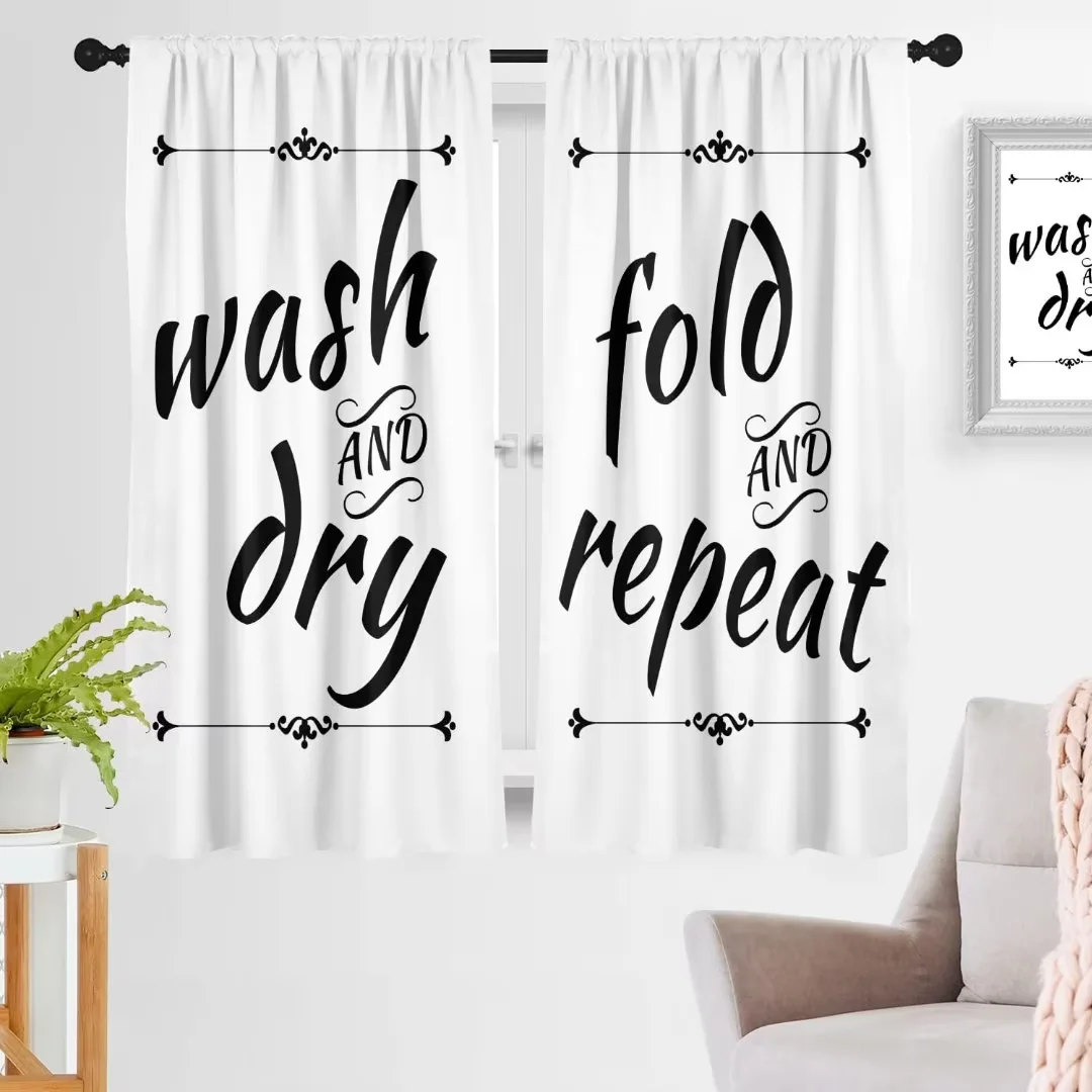 Coxila Laundry Room Curtains for Doorway Wash Dry Sign Theme Printed ...