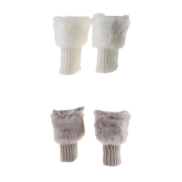 2 Pares De Botas De Punto Mullidas Puños Con Adornos De Piel, Calentador De Piernas, Botas, Medias,