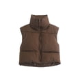 thumbnail image 4 of Frontwalk Ladies Casual Solid Color Winter Crop Vest Zip Up Plain Jackets Women Sleeveless Work Outwear Brown M, 4 of 5