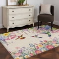thumbnail image 3 of Spring Flowers Area Rugs 4x6 ft Vintage Watercolor Colorful Floral Leaf Birds Linen Texture Washable Rug Non Slip Indoor Carpet Absorbent Floor Mat for Living Room Bedroom Dining Room, 3 of 9