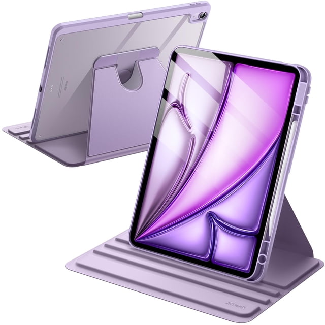 Funda JeTech Rotating para iPad Air M3/M2 de 13 pulgadas con lápiz morado