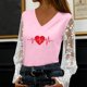 thumbnail image 1 of Xuyuer Women's Romantic Lace Insert V-Neck Blouse with Floral Print and Delicate Sleeves, Feminine Elegant Top for Date Nights, Garden Parties and Special Occasion Outfits, 1 of 6