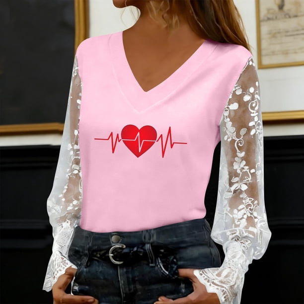 Xuyuer Women's Romantic Lace Insert V-Neck Blouse with Floral Print and Delicate Sleeves, Feminine Elegant Top for Date Nights, Garden Parties and Special Occasion Outfits