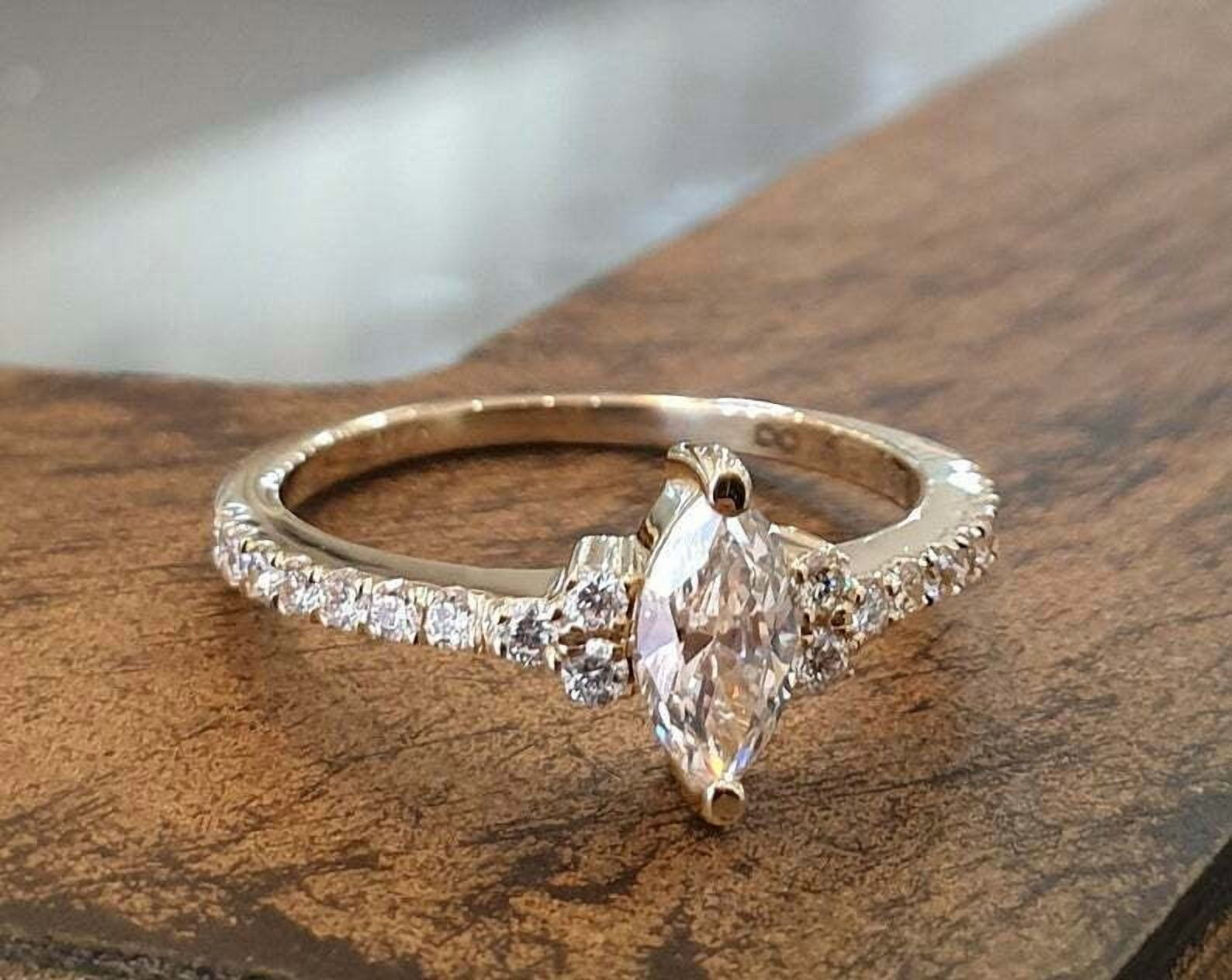 HeartsAndYou 1ct Marquise Moissanite Engagement Ring for Women Petite Round Accents 18k Yellow Gold Over Silver