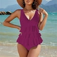 thumbnail image 2 of XIYON One Piece Swimsuit For Women Slim Fit Gathering V Neck Padded Retro Beachwear Sleeveless Swimsuit Beach Vacation 2026, 2 of 5