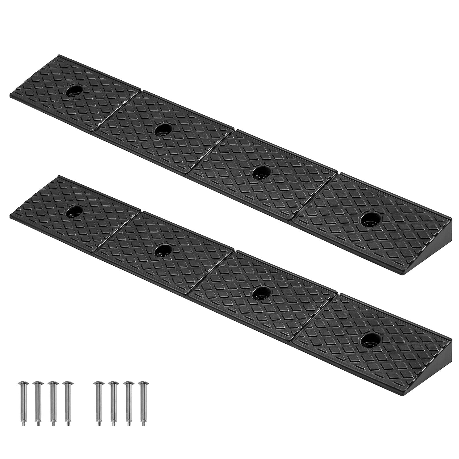 KFFKFF Durable Rubber Curb Ramp, 33069 lbs Load Capacity, 2-Inch Rise Height Heavy-Duty Threshold Ramp with Built-In Drainage for Wheelchairs, Strollers, Motorcycles, Cars, Lawn Equipment & Trailers
