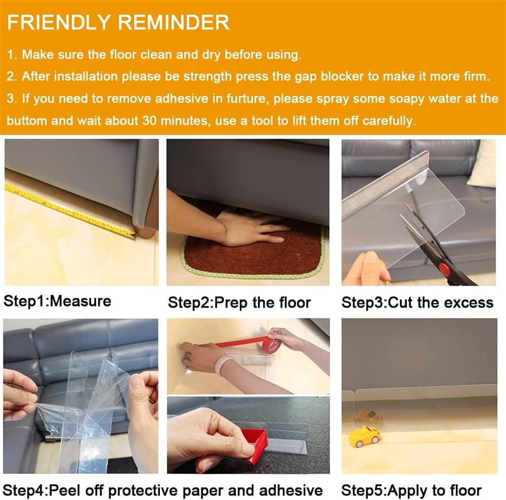 NOGIS Under Couch Blocker for Pets Gap Bumper for Stop Dogs and Cats Safety Plastic Clear Under Bed Blocker for Sofa Barrier Blocking with Strong Adhesive 5 Pack 4.7'' Height