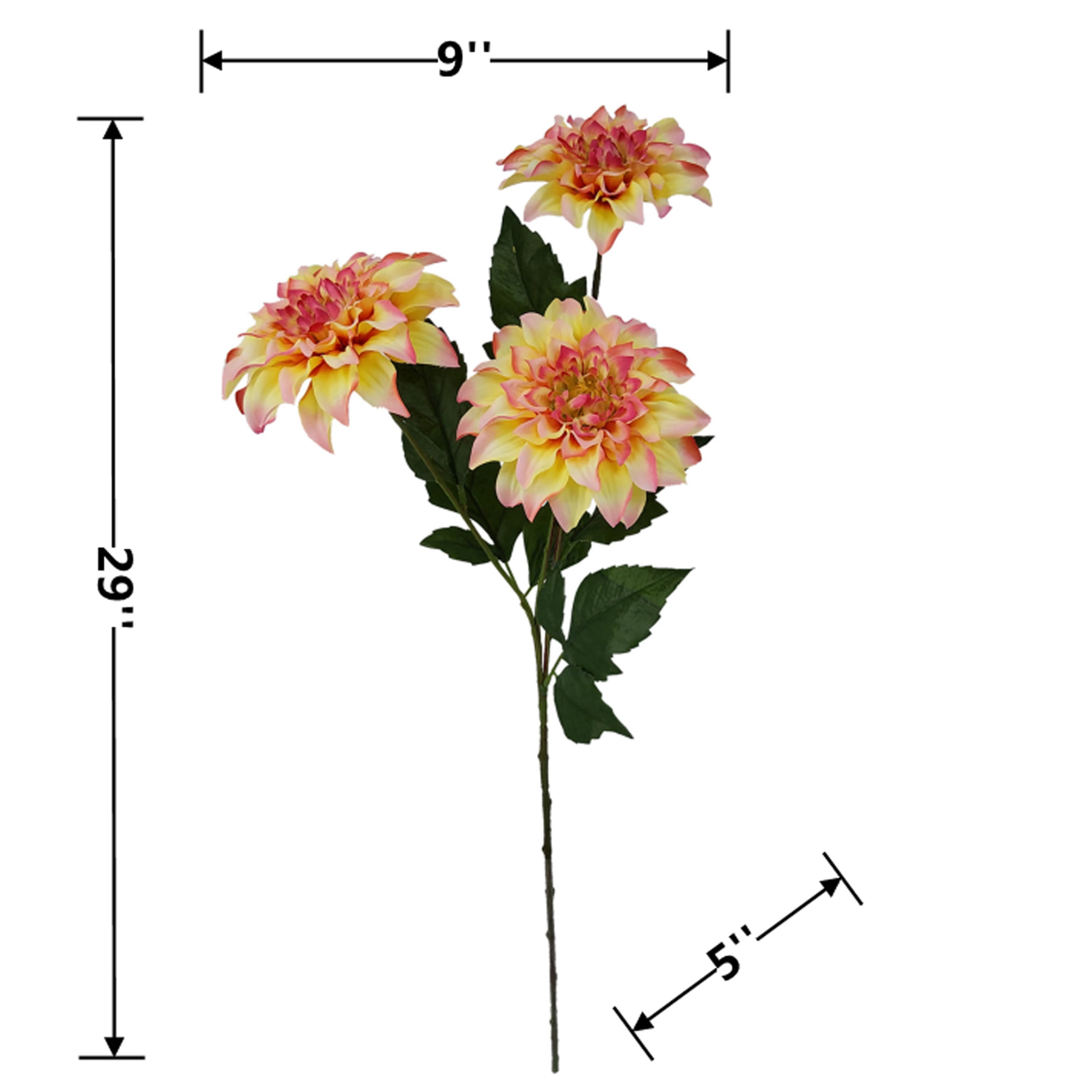 (3 pack) Mainstays Artificial Dahlia Flower Stem, Yellow, 28.75 in