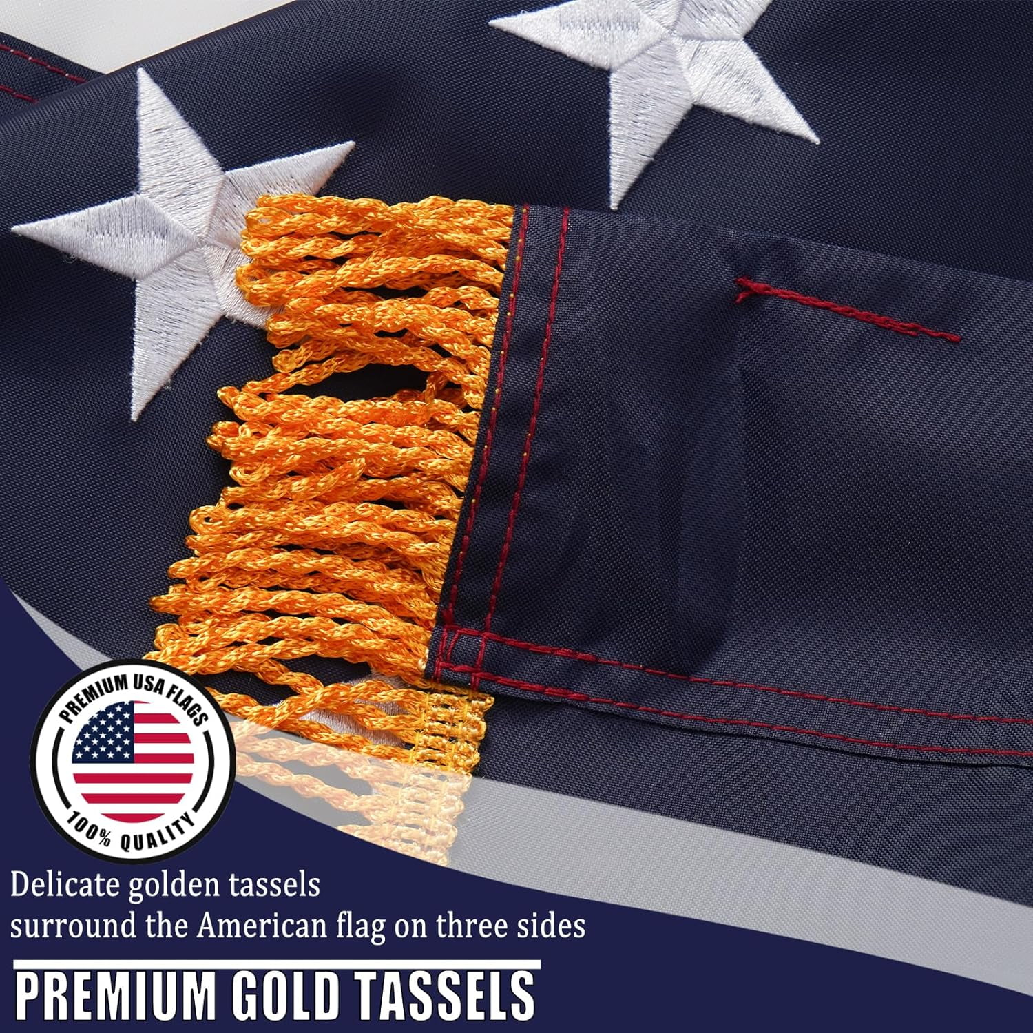 FLAGWIN American Flag 3x5 Indoor, USA Flag 3x5 FT with Gold Fringe, Embroidered Sewn Stars American Flags Heavy Duty Nylon 3 x 5 Us Flags for Inside, 3 by 5 American Flag with Sleeve