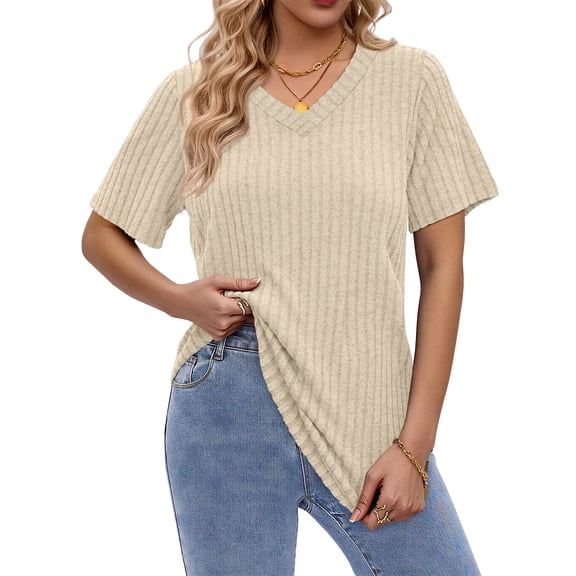 Fantaslook Women Tops V Neck Short Sleeve Shirts Dressy Casual Summer Tops Fashion Tunic Blouses