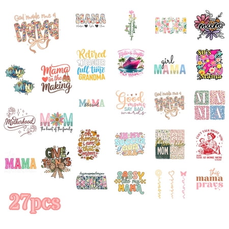 27 Sheets Mother's Day Iron On Transfers, DTF Transfer Ready to Press for T-Shirts, Mama Motherhood Mom Love Family , DIY Gift for MAMA, Waterproof Heat Transfer Vinyl for Apparel