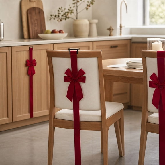 Burgundy Velvet Bow Cabinet Door Decor, Adjustable Red Bow Strap for Kitchen Cupboard Handle and Knob, Christmas Thanksgiving Wedding and Holiday Home Decoration 39 inch