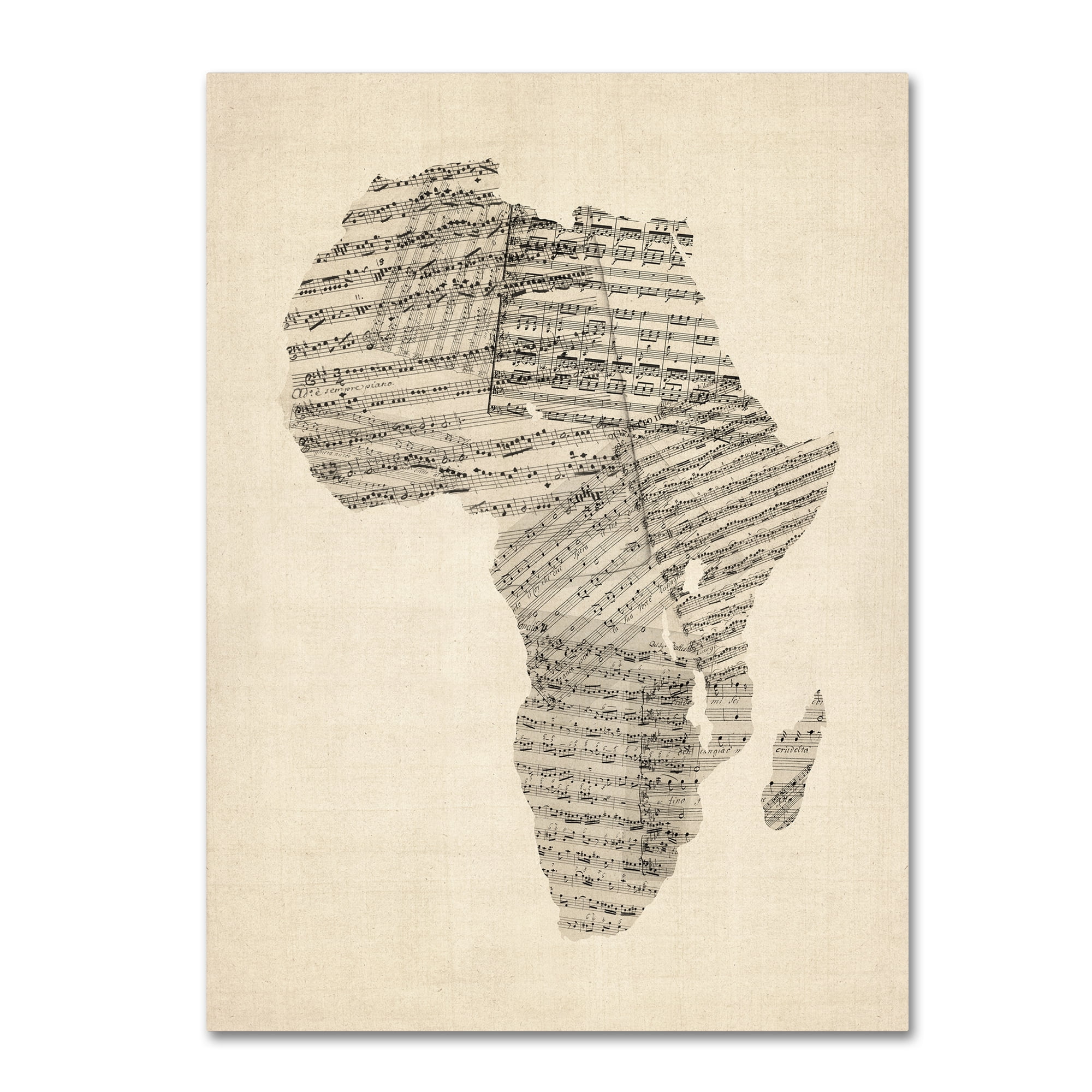 Trademark Fine Art "Old Sheet Music Map of Africa" Canvas Art by Michael Tompsett