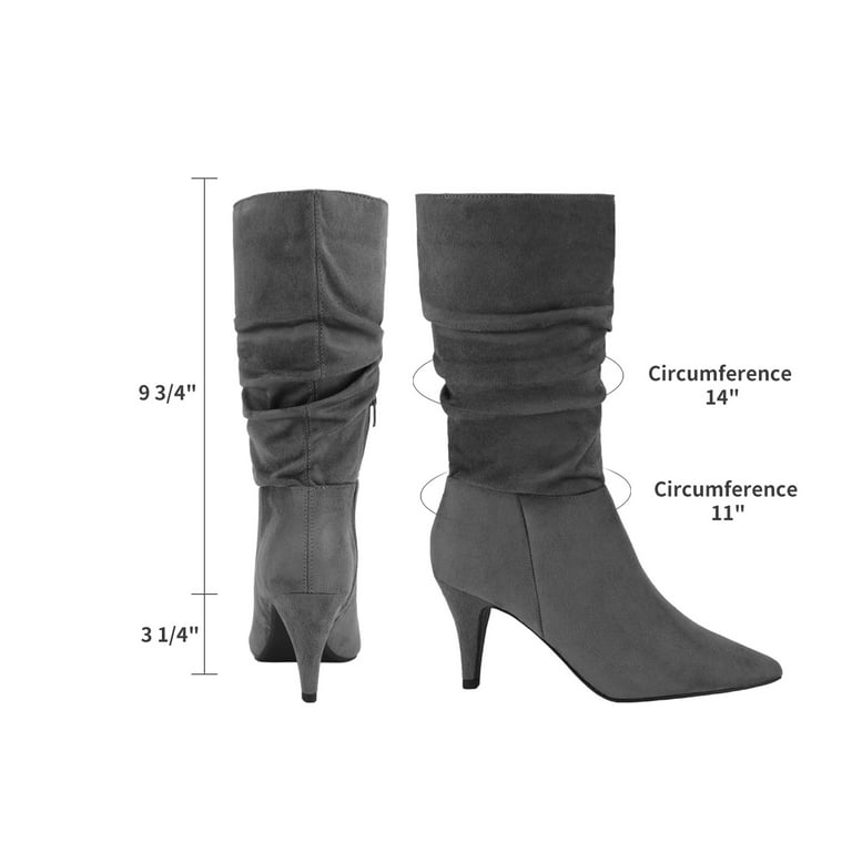 Dream Pairs Women's Fashion Pointed Toe Mid Calf Boots Stiletto High Heel  Slouch Zipper Boots KIMLY LIGHT/GREY/SUEDE Size 11