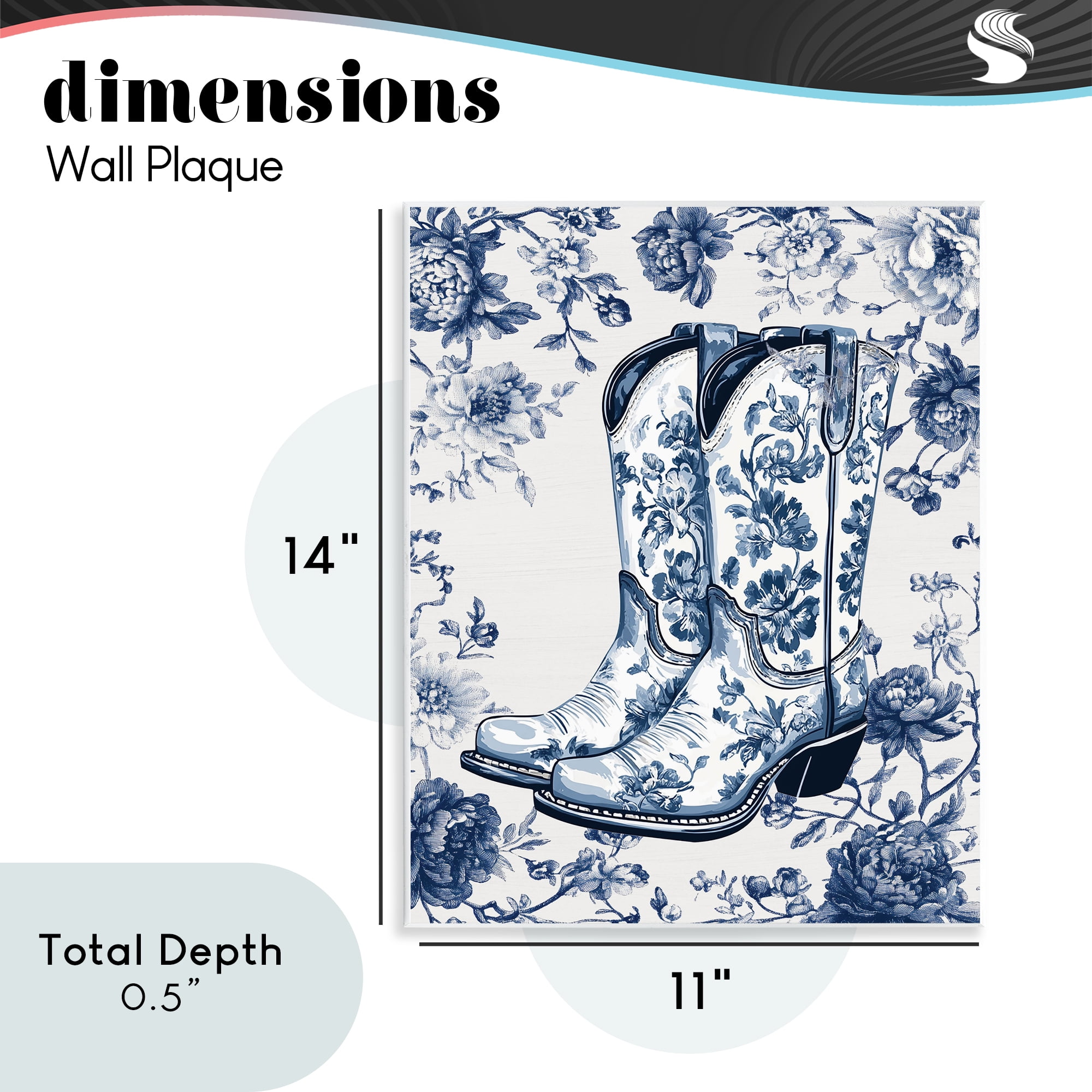 Blue Spring Florals & Boots Wall Plaque Art, design by Lettered and Lined