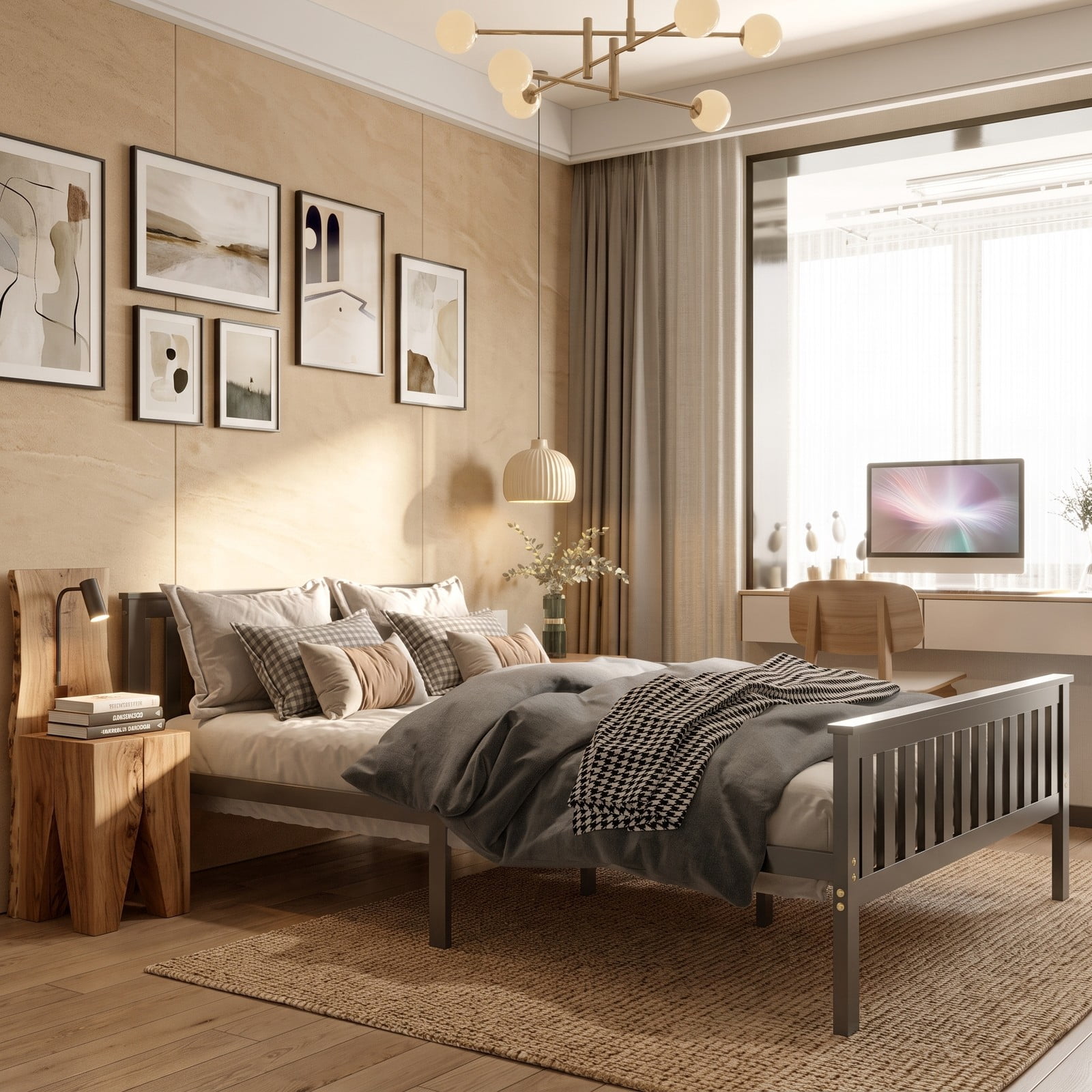 Furnibear Full Size Bed Frame with Panel Headboard and Footboard, Wood Platform Bed Frame with Under Bed Storage, Espresso