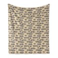 thumbnail image 1 of Bohemian Soft Flannel Fleece Throw Blanket, Hand Drawn Feathers with Swirls and Ornate Details, Cozy Plush for Indoor and Outdoor Use, 50" x 60", Dark Blue Grey Champagne, by Ambesonne, 1 of 5