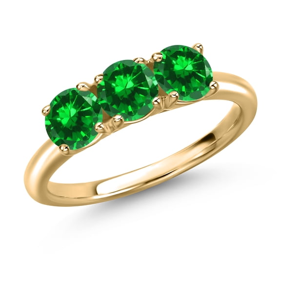 Gem Stone King 10K Yellow Gold Green Created Emerald Engagement Ring for Women | 2.52 Cttw | Round 5MM | Gemstone May Birthstone | Size 5