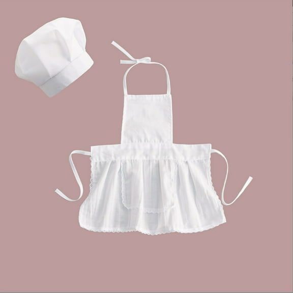 EIMELI House Baby White Chef Costume Photography Prop, Baby Uniform Costume Photo Props Outfits Hat with Apron (Girls)