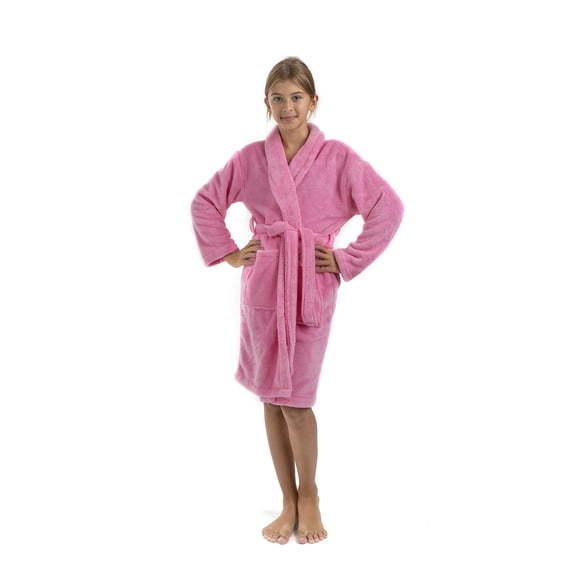 Bata infantil de felpa con cuello chal BC BARE COTTON rosa, talla mediana