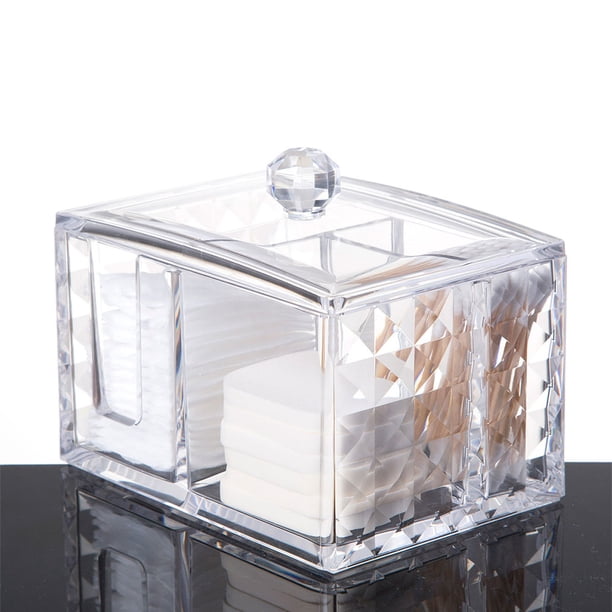 Organizador de maquillaje con soporte para almohadillas de algodón y recipientes para guardar hisopos con patrón acrílico transparente