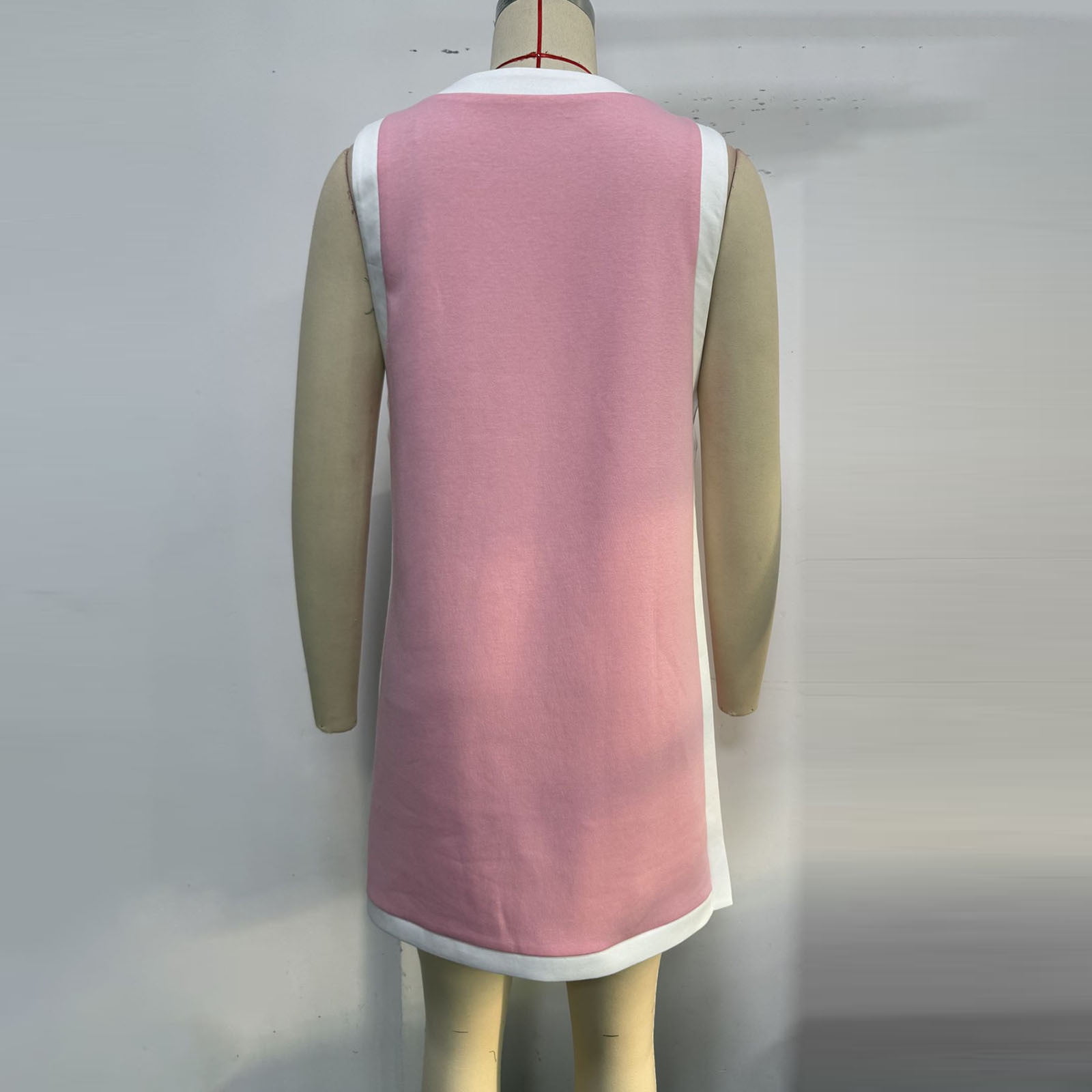 LNWUY Womens Summer Vacation Dresses Fashion Casual V Neck Sleeveless Contrast A-Line Beach Tshirt Athletic Mini Dress Pink M