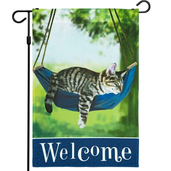 G128 - Home Decorative Garden Flag Decorated with Sleeping Cat and Welcome Quote 12" x 18"