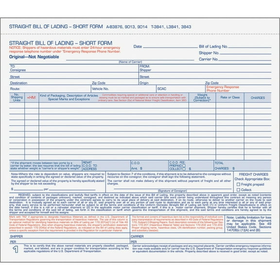 TOPS, TOP3841, Bills of Lading Snap-off Sets, 50 / Pack