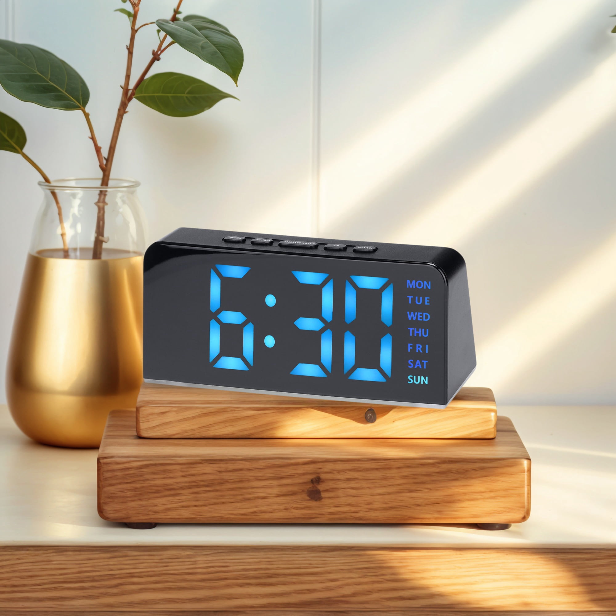 Unique Bargains 2 Pcs Digital Dual Alarm Clock for Bedroom Black Blue/White Green