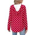 thumbnail image 4 of JSheng Women's Hoodie Top Fashion Polka Dots Printed Drawstring Long Sleeve Raglan Sleeve Hooded Pullover Tops Red L, 4 of 4