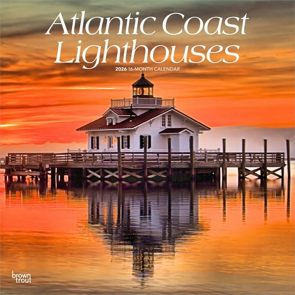 Atlantic Coast Lighthouses | 2026 12x24" (Hanging) Wall Calendar | Plastic-Free