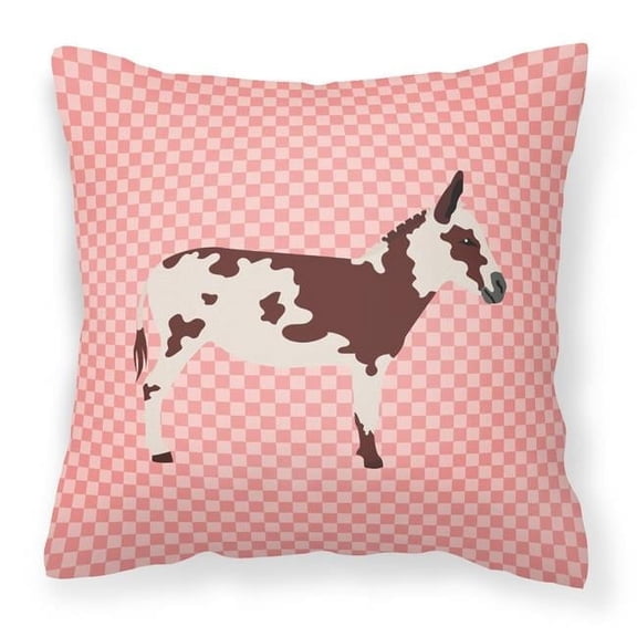 Carolines Treasures BB7851PW1818 American Spotted Donkey Pink Check Fabric Decorative Pillow, 18 x 18 in.