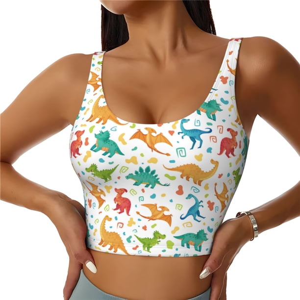 Balery Dinosaur Sujetadores deportivos con espalda cruzada para mujer, acolchados, sin costuras, de alto impacto, ideales para yoga, gimnasio, entrenamiento y fitness.-Large