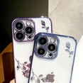 thumbnail image 3 of Cute Diamond Case Compatible with iPhone 14 Pro Max 6.7 inch, Soft Bling Glitter Rhinestone Rose Flower Plating Cover with Camera Lens Protection Clear Back Cases for Women Girls(Blue), 3 of 12