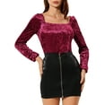 thumbnail image 1 of INSPIRE CHIC Chemisiers en Velours à Encolure Carrée à Manches Longues pour Femmes m Bourgogne, 1 of 6