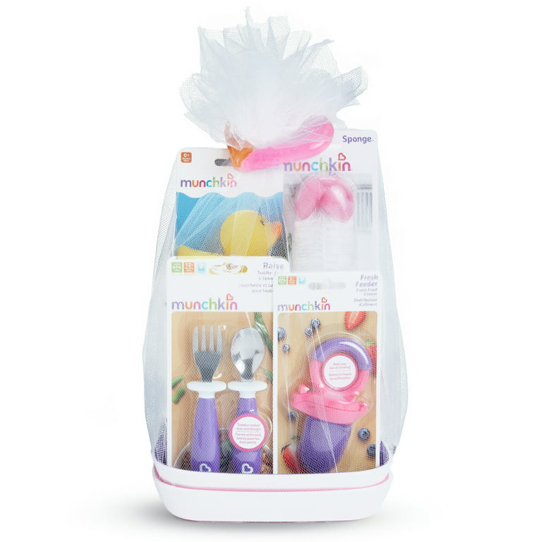 Munchkin Hello Baby Gift Basket, Great for Baby Showers, Includes 11 Baby  Products, Pink