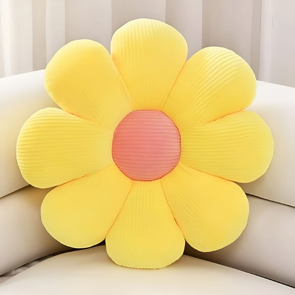 LAMIRO Flower Pillow 15" Soft Plush Cushion Daisy Shaped Comfortable Decorative Cushion Throw Pillow,Yellow