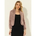 thumbnail image 3 of DARING DIVA Women's Notched Lapel Open Front Fleece Cropped Coat XS Dusty Pink, 3 of 6