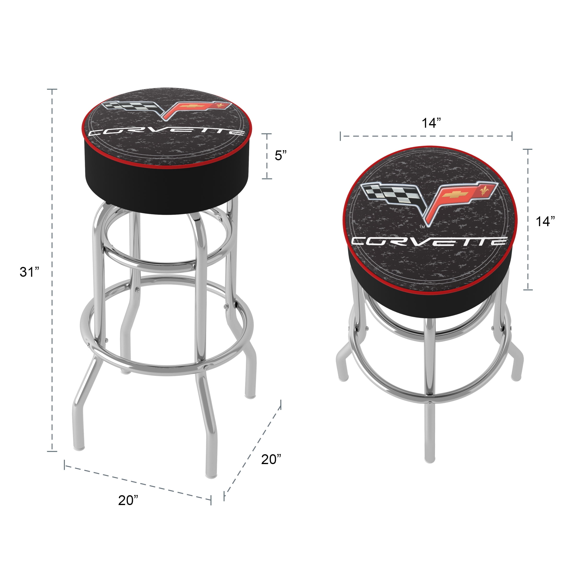 Trademark Gameroom Corvette C6 Black Bar Stool with Padded Seat