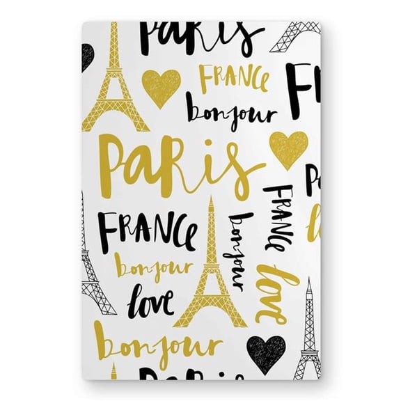 Begin Home Decor C1MP12185ZJFJE 12 x 18 in. Bonjour La France Wall Art - Gold Illustrative Metal Print