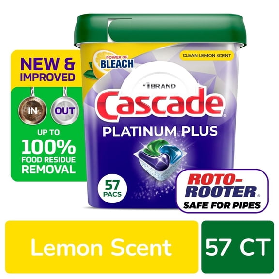 Cascade Platinum Plus Dishwasher Pods Dishwasher Detergent Dish Detergent Soap Lemon 57 ct - Pack of 2
