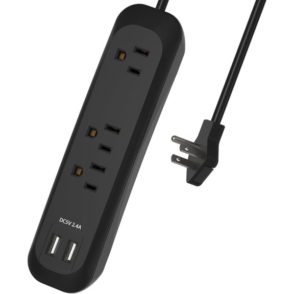 2 Pack Power Strip Surge Protector with USB Ports, White Extension Cord 6 Feet 3 Prong, 3 outlets, 2 USB Ports, 1250W/10A, Wall Mountable, Plug Strip Surge Protector 300J for Home Office, SGS Approved