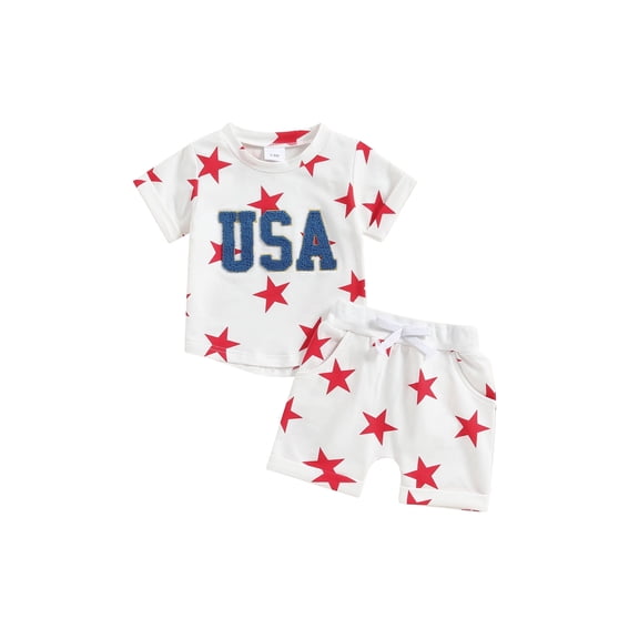AceBaby Toddler Baby Boys 4th of July Shorts Set 3M-5T Embroidery Letters T-shirt and Shorts Summer Outfit for Independece Day