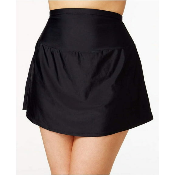 Island Escape BLACK Plus Size Tummy-Control Swim Skirt, US 24W