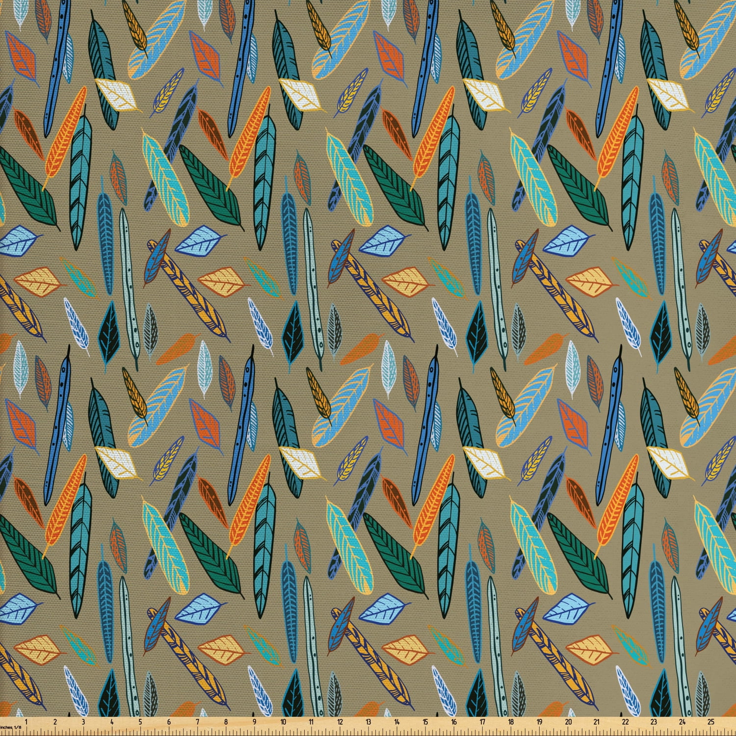 Feather Fabric by The Yard, Assortment of Ornamental Plume and Colorful Fuzzy Feather