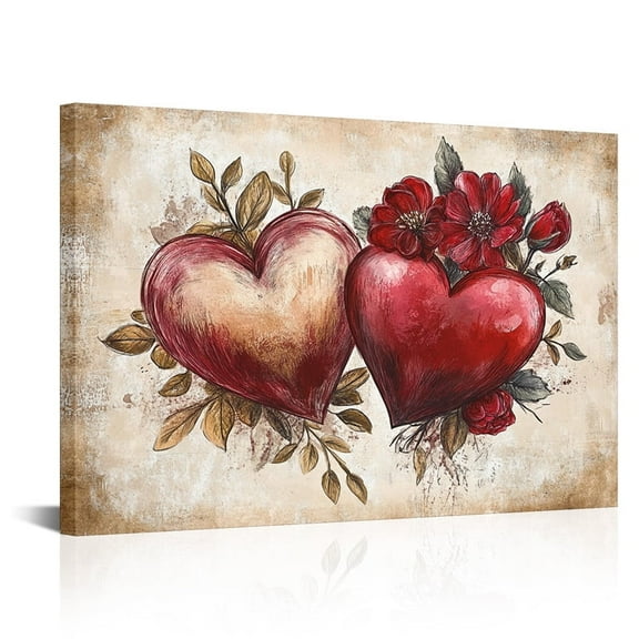 Vintage Love Hearts Canvas Prints Framed Wall Poster Prints Pictures Romantic Painting for Home Decor Valentine's Day Gift